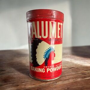 Calumet Baking Powder Tin (1 LB.) w/Red Lid VINTAGE 1950’s General Foods